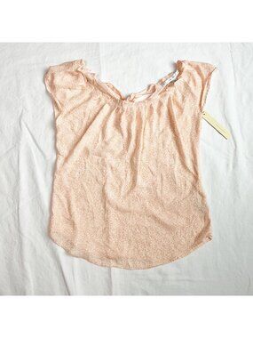 NWT LC Lauren Conrad Peach Rose Print Blouse Keyhole Back Tie Detail Size XS
